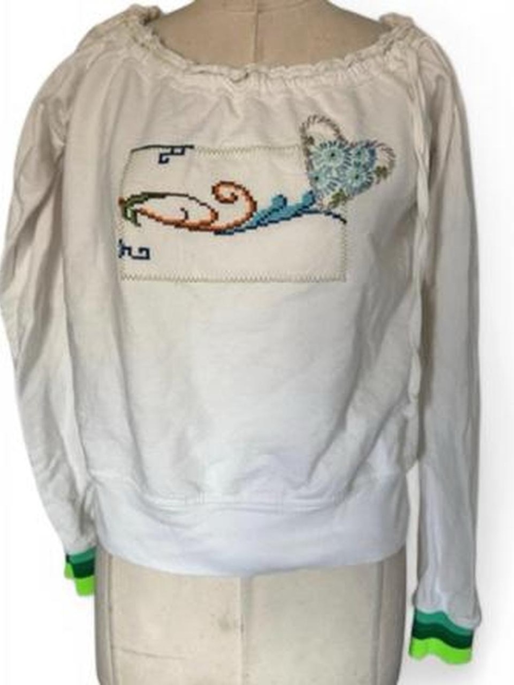 Y2K vintage Riley peasant boho upcycled sweatshirt with embroidery needlepoint